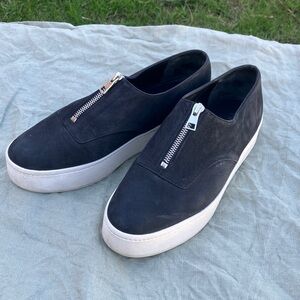 Vince Black Slip-On Platform Sneakers with Silver Zipper